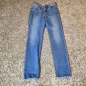 Vervet Blue Womens High Rise Skinny Jeans Medium Wash Raw Hem Size 28 T6294